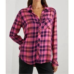 Rails Hunter Plaid Shirt Pink Long Sleeve size XL rayon